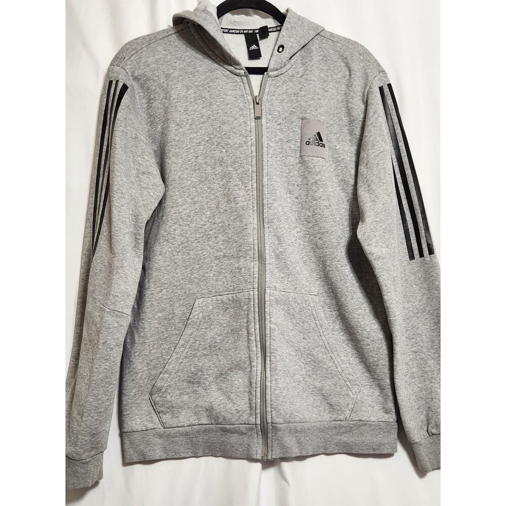 Adidas Light Grey Full Zip‎ Hooded Sweatshirt Hoodie M Missing Hood Drawstring